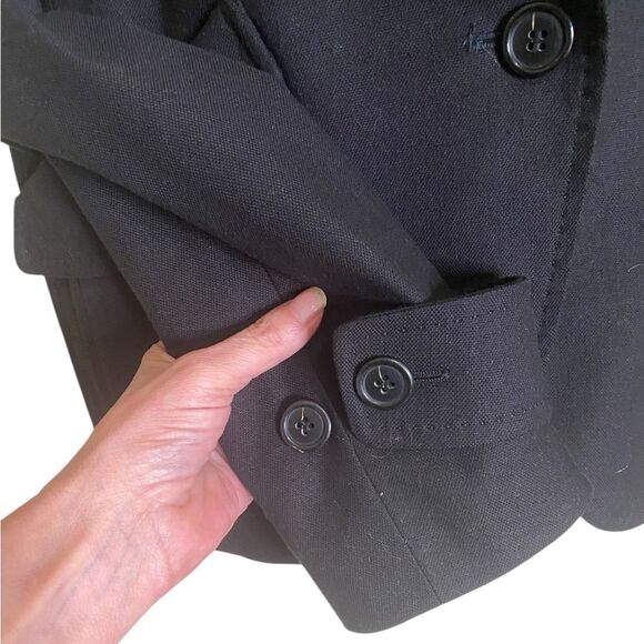 Talbots SZ 8 Equestrian Black Linen Cotton Blend Blazer Unique Double Pockets - Picture 4 of 10